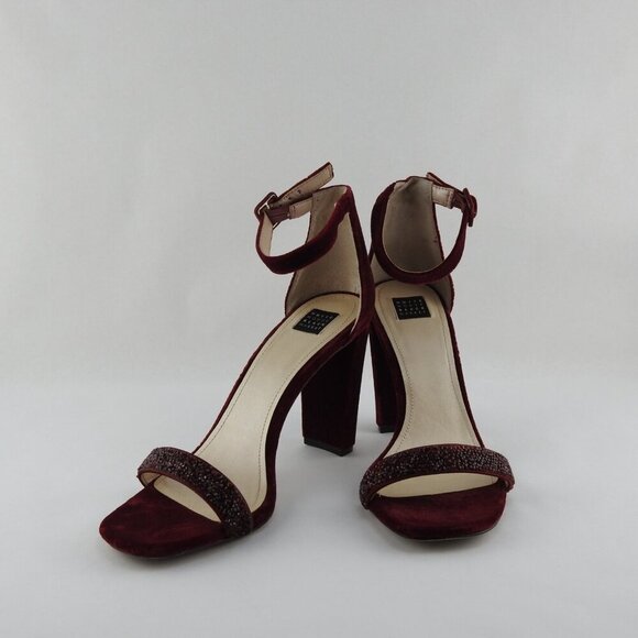 Women's 10 M White House Black Market Burgundy Pink Suede Ankle Strap Shoes Heel - Picture 13 of 13